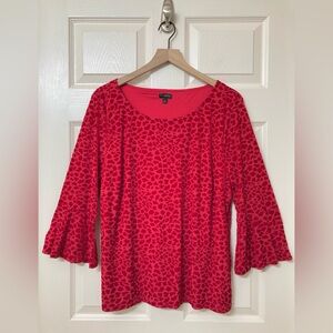 Talbots Red Velvet Burnout 3/4 Sleeve Blouse XL Office Valentine’s Day Party